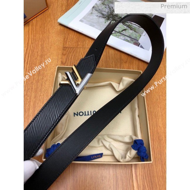 Louis Vuitton Twist Epi Leather Belt 30mm with Silver and Gold LV Buckle Black 2020 (99-0030336)