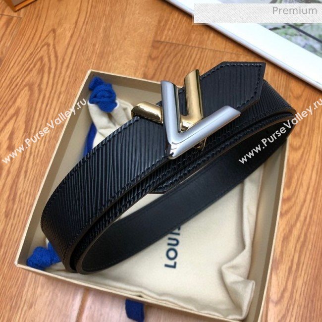 Louis Vuitton Twist Epi Leather Belt 30mm with Silver and Gold LV Buckle Black 2020 (99-0030336)