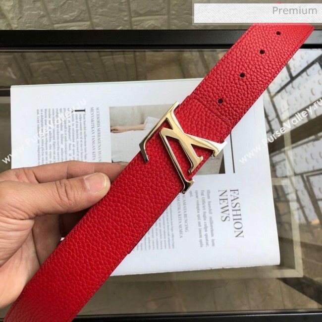 Louis Vuitton LV Tilt Grained Calfskin Belt 40mm with LV Buckle Red/Gold 2020 (99-0030335)