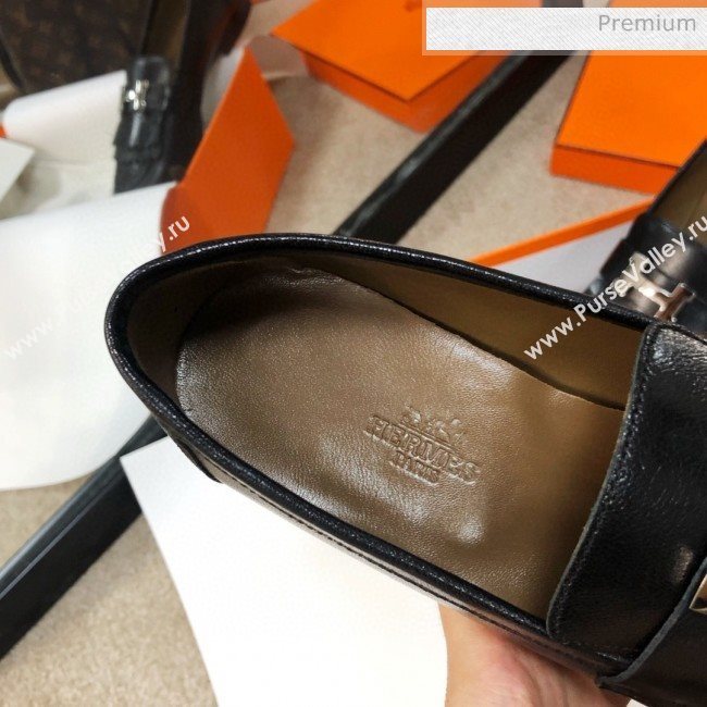 Hermes Royal Fringe Lambskin Flat Loafers Black 2020 (MD-0030717)