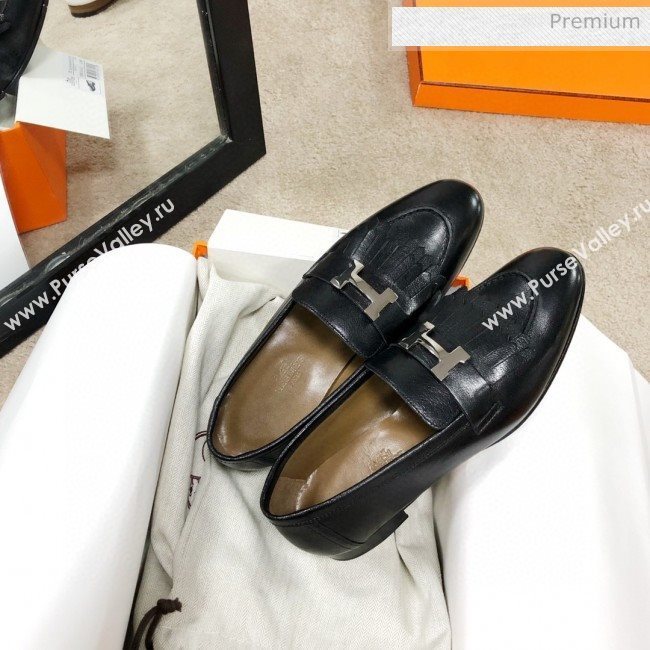 Hermes Royal Fringe Lambskin Flat Loafers Black 2020 (MD-0030717)