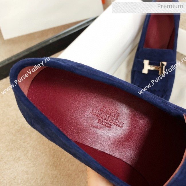 Hermes Royal Fringe Suede Flat Loafers Blue 2020 (MD-0030718)