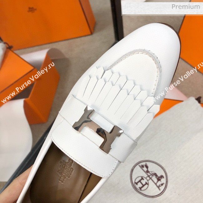 Hermes Royal Fringe Lambskin Flat Loafers White 2020 (MD-0030720)