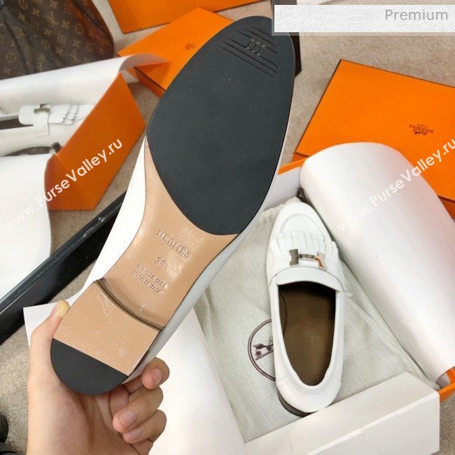 Hermes Royal Fringe Lambskin Flat Loafers White 2020 (MD-0030720)