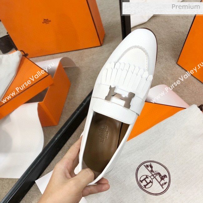 Hermes Royal Fringe Lambskin Flat Loafers White 2020 (MD-0030720)