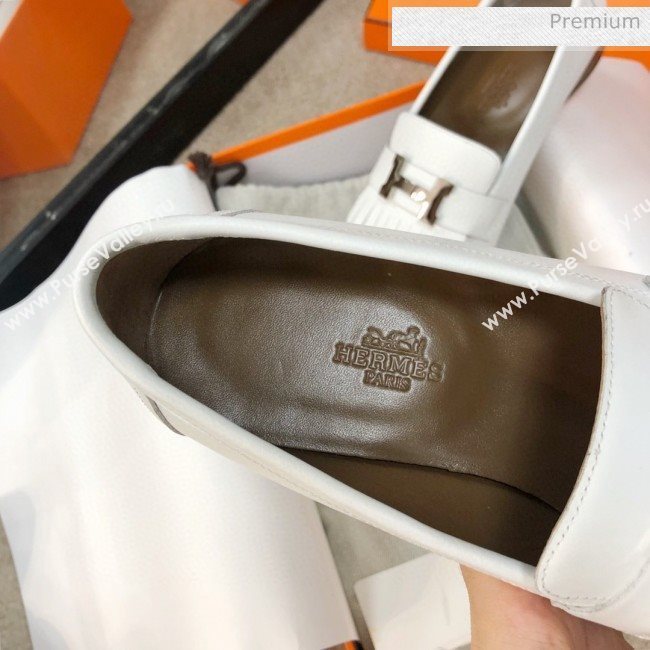 Hermes Royal Fringe Lambskin Flat Loafers White 2020 (MD-0030720)