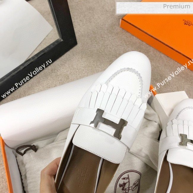 Hermes Royal Fringe Lambskin Flat Loafers White 2020 (MD-0030720)