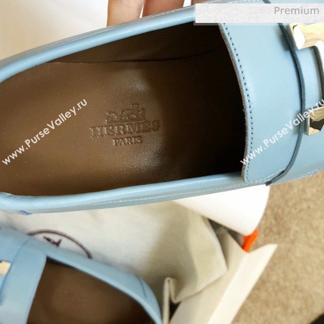 Hermes Royal Fringe Lambskin Flat Loafers Light Blue 2020 (MD-0030719)