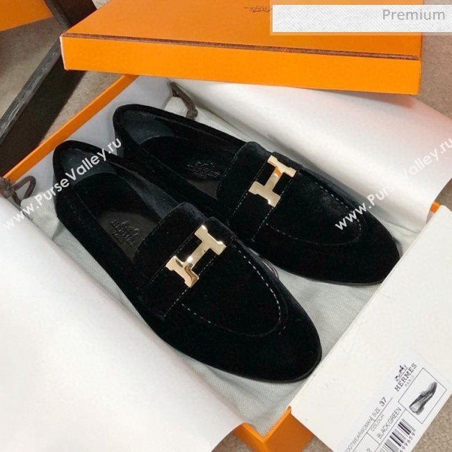 Hermes Paris Suede Flat Loafers Black 2020 (MD-0030716)