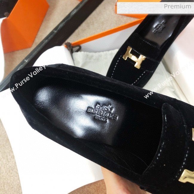Hermes Paris Suede Flat Loafers Black 2020 (MD-0030716)