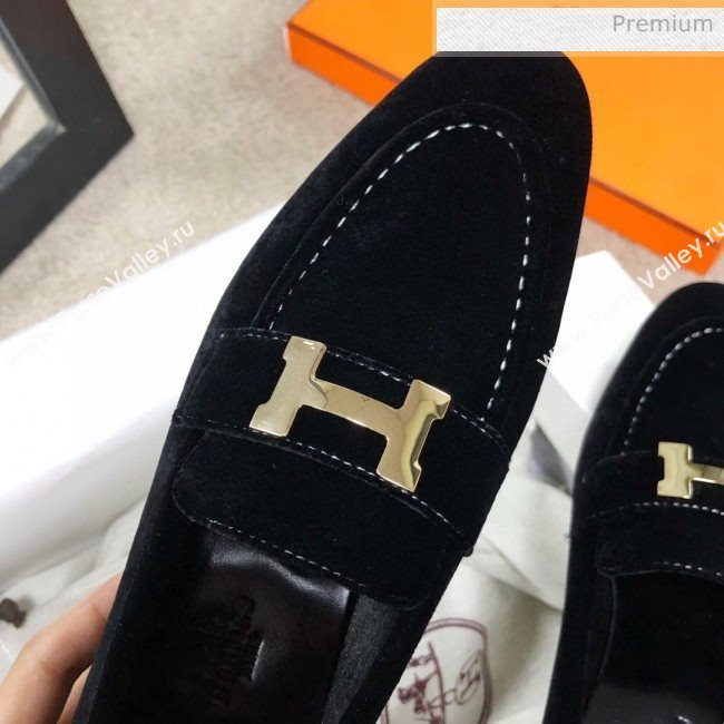 Hermes Paris Suede Flat Loafers Black 2020 (MD-0030716)