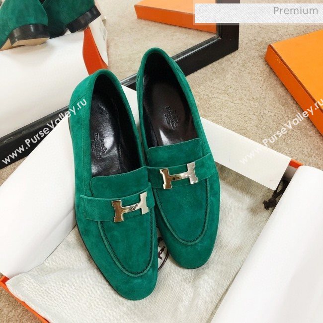 Hermes Paris Suede Flat Loafers Green 2020 (MD-0030715)