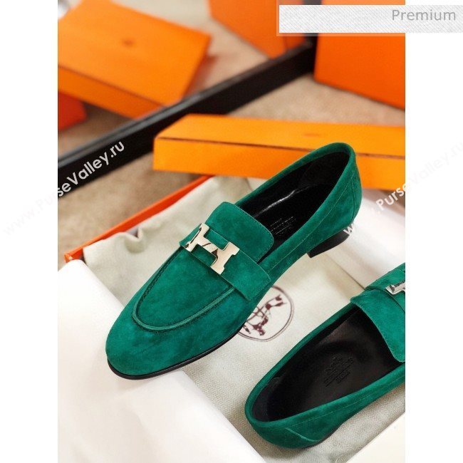 Hermes Paris Suede Flat Loafers Green 2020 (MD-0030715)