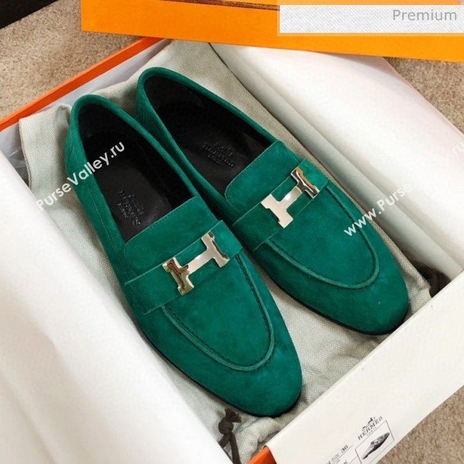 Hermes Paris Suede Flat Loafers Green 2020 (MD-0030715)