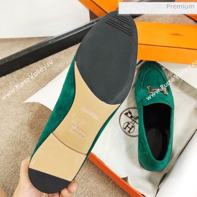 Hermes Paris Suede Flat Loafers Green 2020 (MD-0030715)