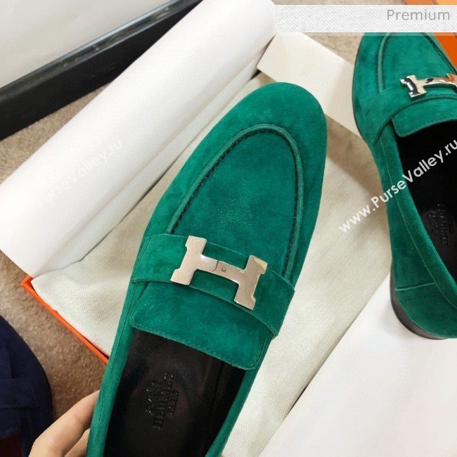 Hermes Paris Suede Flat Loafers Green 2020 (MD-0030715)