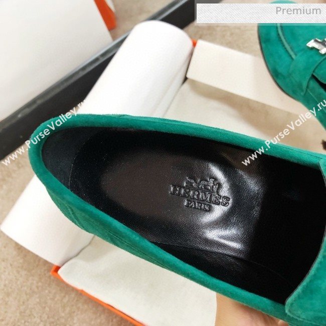 Hermes Paris Suede Flat Loafers Green 2020 (MD-0030715)