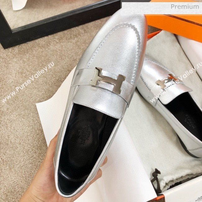 Hermes Paris Lambskin Flat Loafers Silver 2020 (MD-0030713)