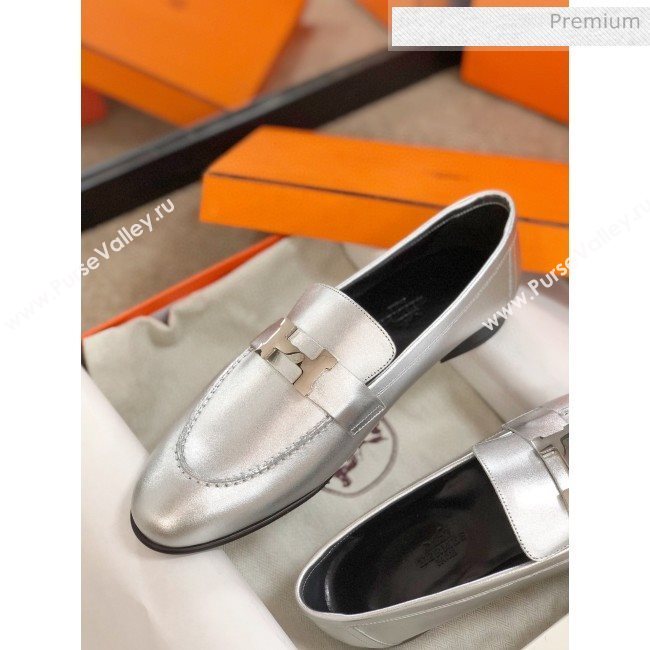Hermes Paris Lambskin Flat Loafers Silver 2020 (MD-0030713)