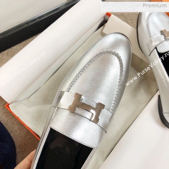 Hermes Paris Lambskin Flat Loafers Silver 2020 (MD-0030713)