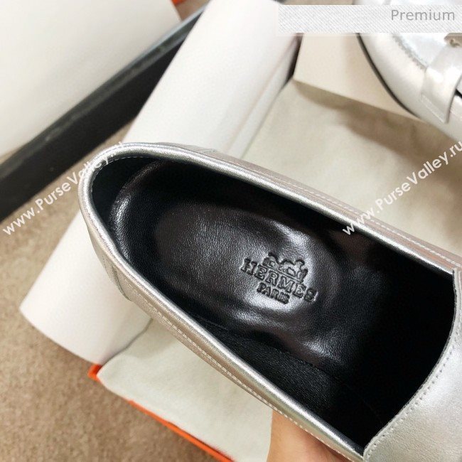 Hermes Paris Lambskin Flat Loafers Silver 2020 (MD-0030713)