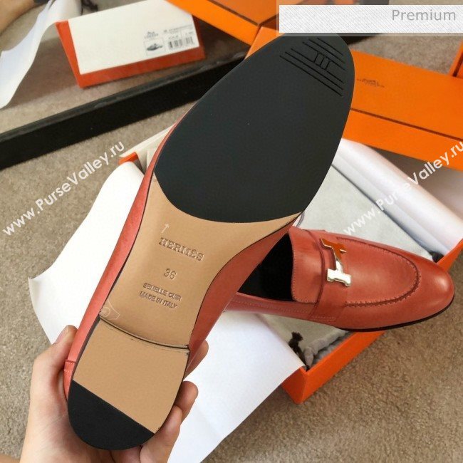Hermes Paris Lambskin Flat Loafers Orange 2020 (MD-0030714)