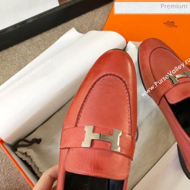 Hermes Paris Lambskin Flat Loafers Orange 2020 (MD-0030714)