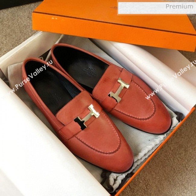 Hermes Paris Lambskin Flat Loafers Orange 2020 (MD-0030714)