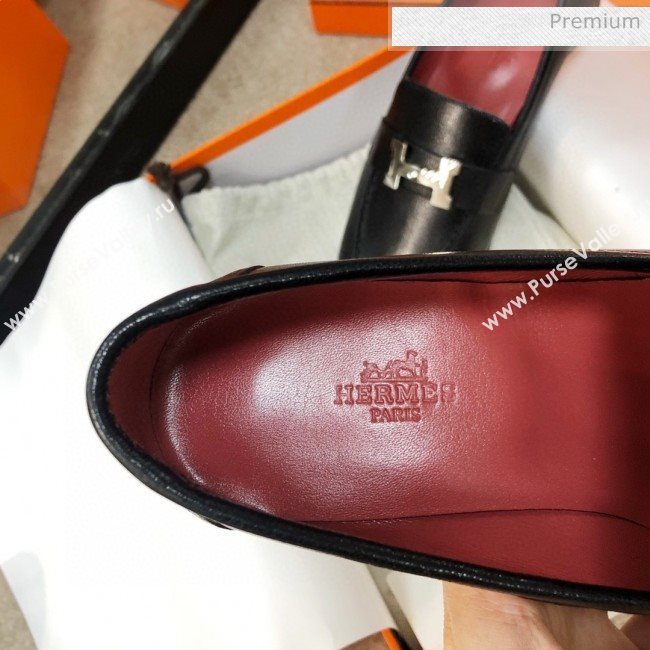 Hermes Paris Lambskin Flat Loafers Black/Red 2020 (MD-0030712)