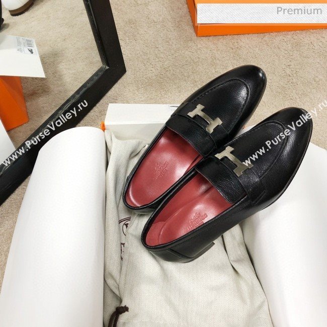 Hermes Paris Lambskin Flat Loafers Black/Red 2020 (MD-0030712)