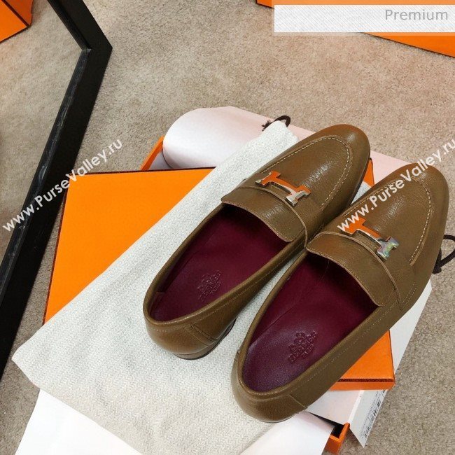 Hermes Paris Lambskin Flat Loafers Brown 2020 (MD-0030710)