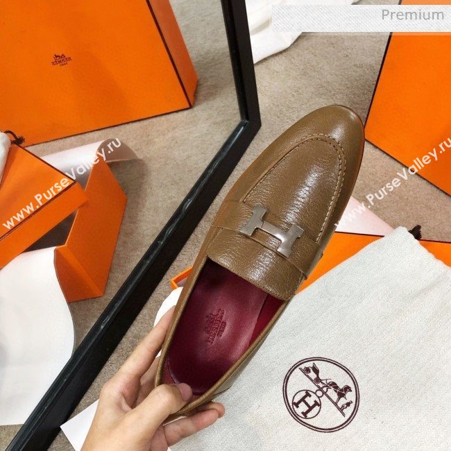 Hermes Paris Lambskin Flat Loafers Brown 2020 (MD-0030710)