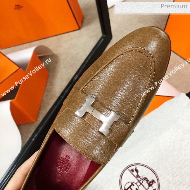 Hermes Paris Lambskin Flat Loafers Brown 2020 (MD-0030710)