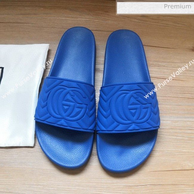 Gucci Matelassé Rubber Flat Slide Sandals 602067 Blue 2020 (For Women and Men) (MD-0030602)