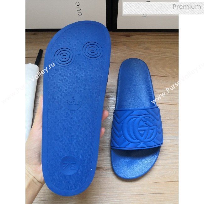 Gucci Matelassé Rubber Flat Slide Sandals 602067 Blue 2020 (For Women and Men) (MD-0030602)