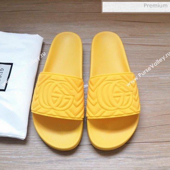Gucci Matelassé Rubber Flat Slide Sandals 602067 Yellow 2020 (For Women and Men) (MD-0030603)