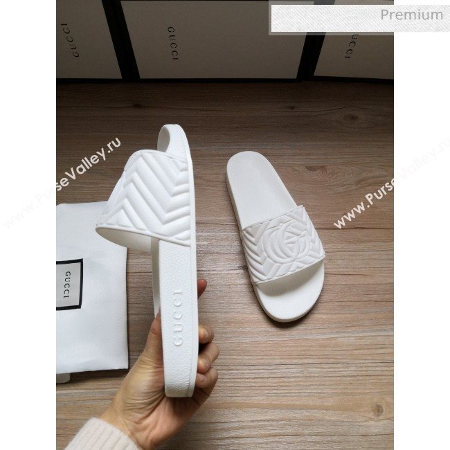 Gucci Matelassé Rubber Flat Slide Sandals 602067 White 2020 (For Women and Men) (MD-0030605)