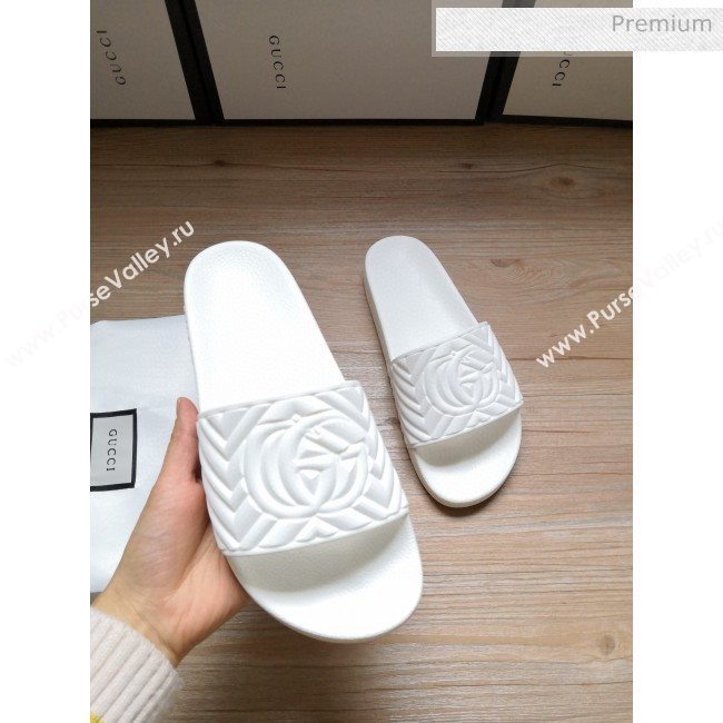 Gucci Matelassé Rubber Flat Slide Sandals 602067 White 2020 (For Women and Men) (MD-0030605)