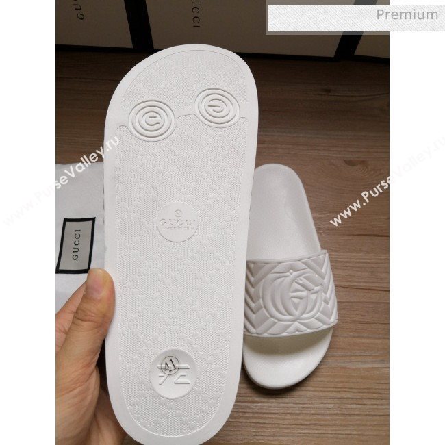 Gucci Matelassé Rubber Flat Slide Sandals 602067 White 2020 (For Women and Men) (MD-0030605)