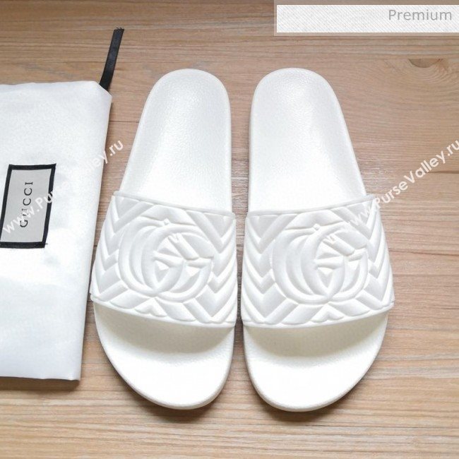 Gucci Matelassé Rubber Flat Slide Sandals 602067 White 2020 (For Women and Men) (MD-0030605)
