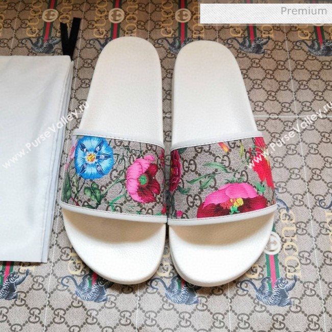 Gucci GG Flora Flat Slide Sandals ‎602096 White 2020 (For Women and Men) (MD-0030706)