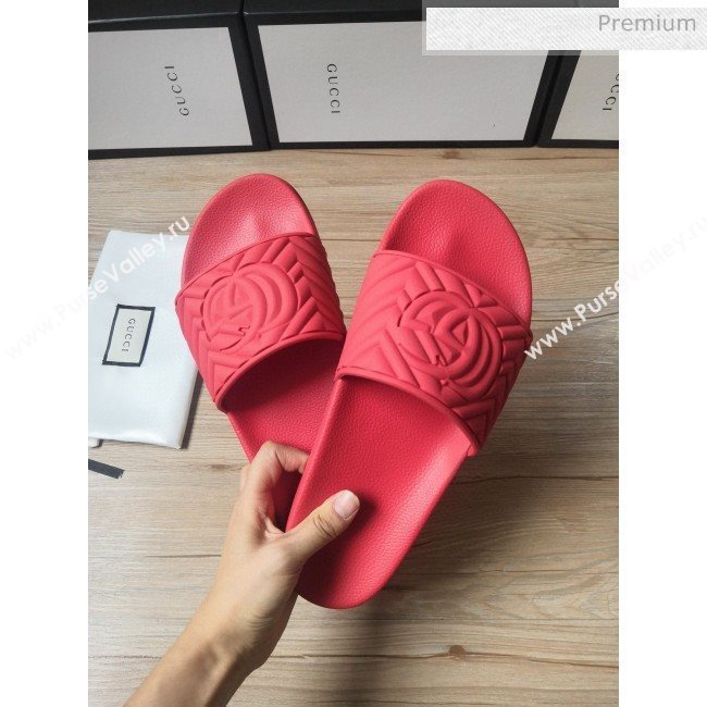 Gucci Matelassé Rubber Flat Slide Sandals 602067 Red 2020 (For Women and Men) (MD-0030604)