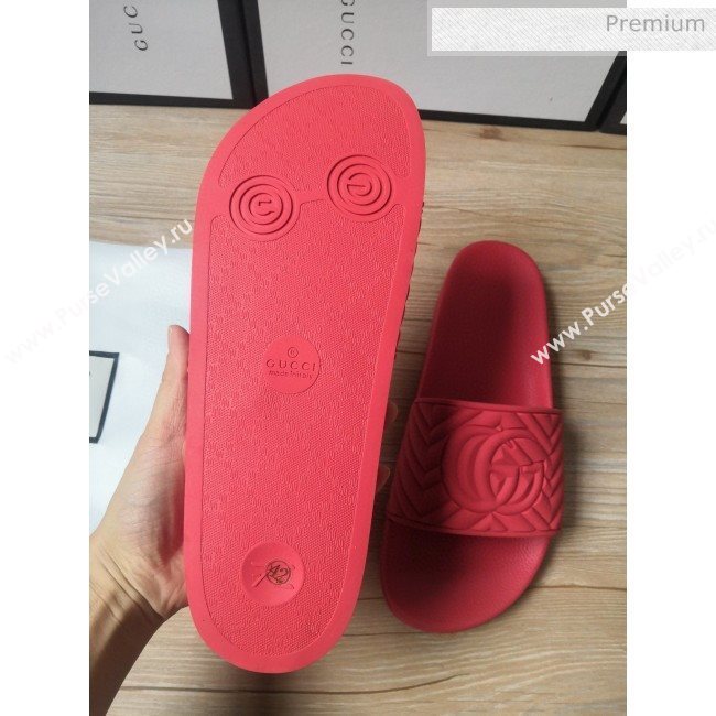 Gucci Matelassé Rubber Flat Slide Sandals 602067 Red 2020 (For Women and Men) (MD-0030604)