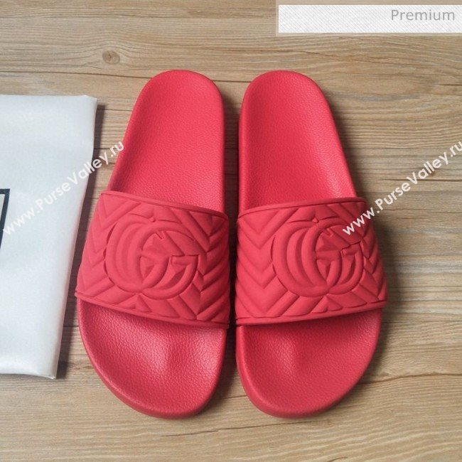 Gucci Matelassé Rubber Flat Slide Sandals 602067 Red 2020 (For Women and Men) (MD-0030604)