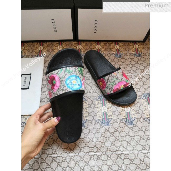 Gucci GG Flora Flat Slide Sandals ‎602096 Black 2020 (For Women and Men) (MD-0030707)