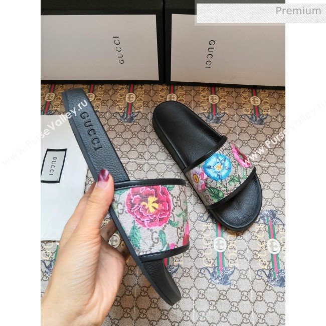 Gucci GG Flora Flat Slide Sandals ‎602096 Black 2020 (For Women and Men) (MD-0030707)
