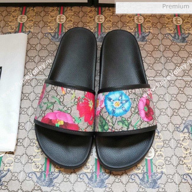 Gucci GG Flora Flat Slide Sandals ‎602096 Black 2020 (For Women and Men) (MD-0030707)