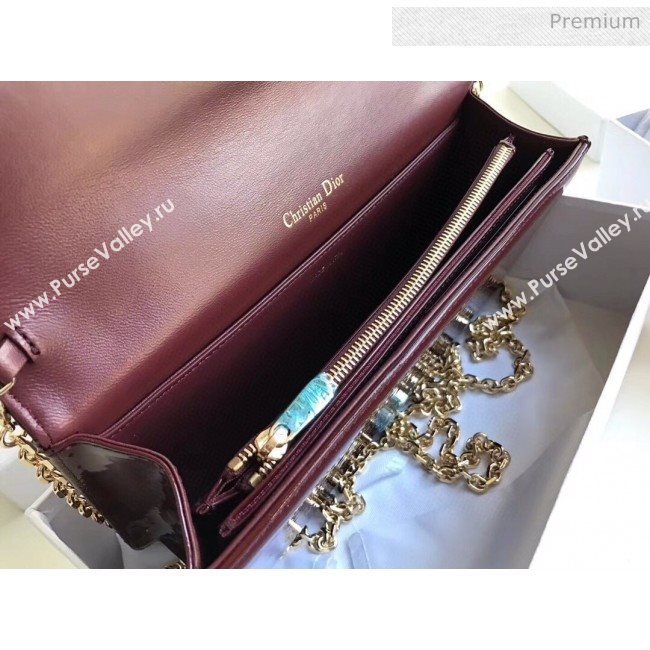 Dior Lady Dior Clutch with Chain in Cannage Patent Leather Burgundy 2018 (XXG-20030822)