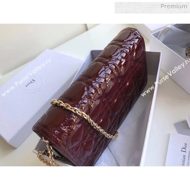 Dior Lady Dior Clutch with Chain in Cannage Patent Leather Burgundy 2018 (XXG-20030822)