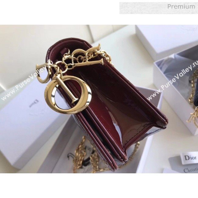 Dior Lady Dior Clutch with Chain in Cannage Patent Leather Burgundy 2018 (XXG-20030822)